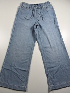 Wide Leg Stretchy Light Blue Women's Jeans with Drawstring Waist XS